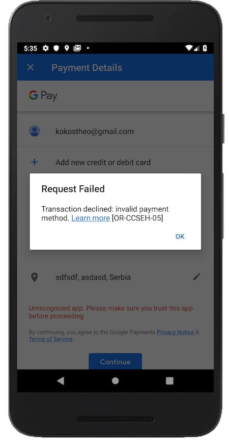 Cách khắc phục-Thanh toán-Lỗi-Mã-HOẶC-CCSEH-05-sử dụng-Google-Pay