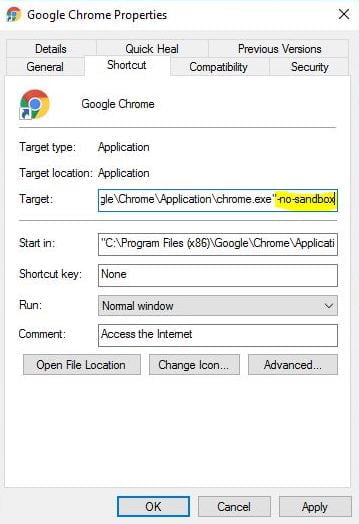 vô hiệu hóa sandbox-google-chrome