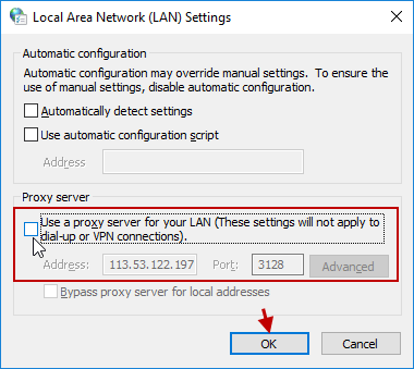 bỏ chọn máy chủ proxy