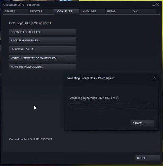 Kiểm tra tính toàn vẹn của các tệp trò chơi Cyberpunk 2077 trên Steam PC