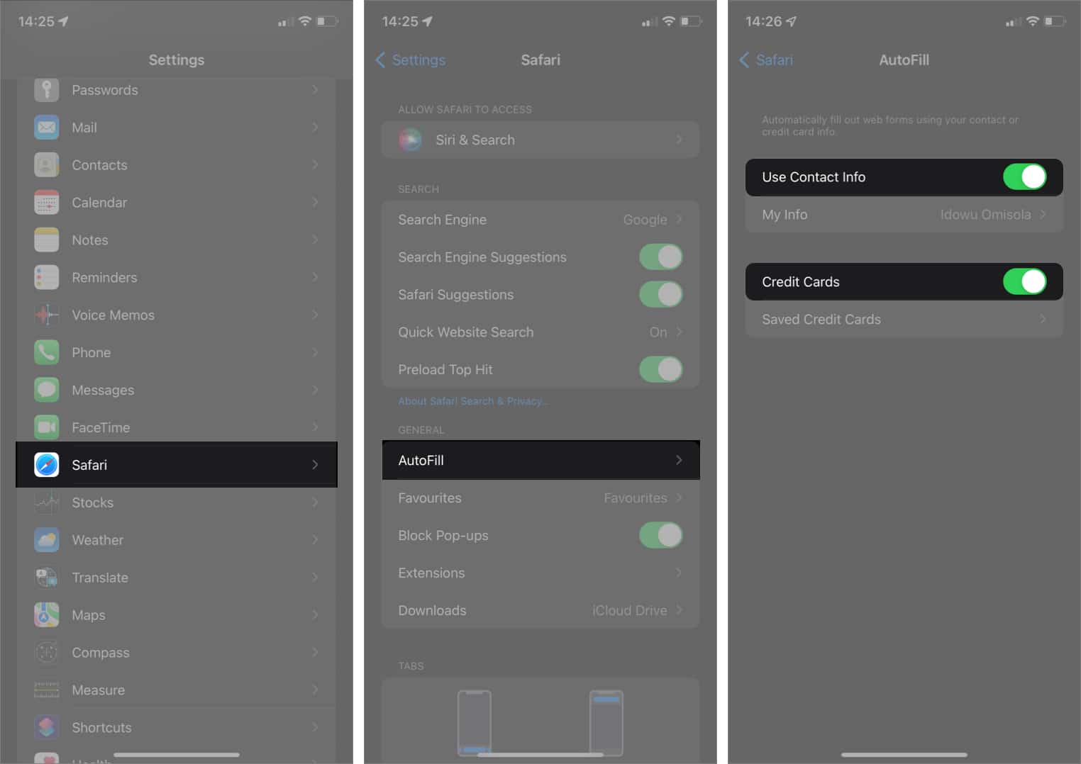 Bật tính năng Tự động điền của Safari cho Thông tin liên hệ và Thẻ tín dụng trên iPhone
