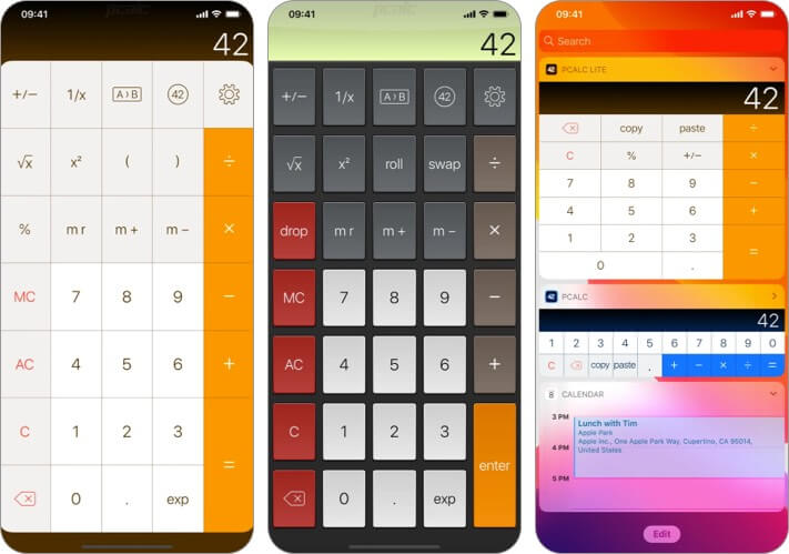 Ảnh chụp màn hình của ứng dụng máy tính PCalc Lite dành cho iPhone và iPad