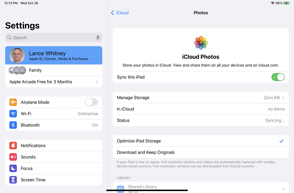 Bật Ảnh iCloud trên iPad