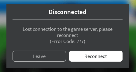 Đã ngắt kết nối-mất kết nối-với-trò chơi-máy chủ-vui lòng-kết nối lại-Roblox-Lỗi-Mã-277