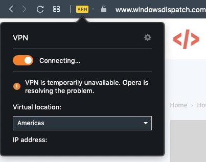 vpn-tạm thời không khả dụng-opera-giải quyết vấn đề