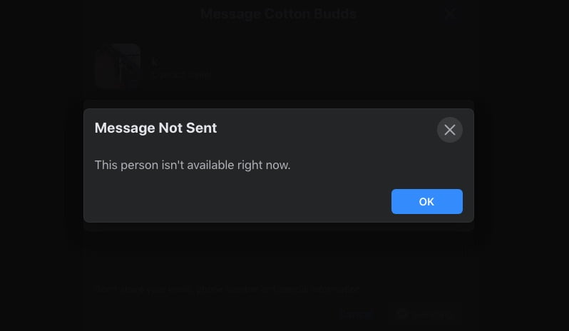 Không gửi được thông báo lỗi Facebook Messenger Người này hiện không có mặt