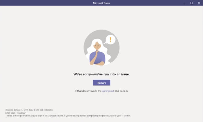 Загрузка-Microsoft-Teams.-Hiện đại-xác thực-không thành công-đây-nhưng-bạn-vẫn-có-thể-đăng-nhập.-trạng-thái-của-bạn-là-caa20004